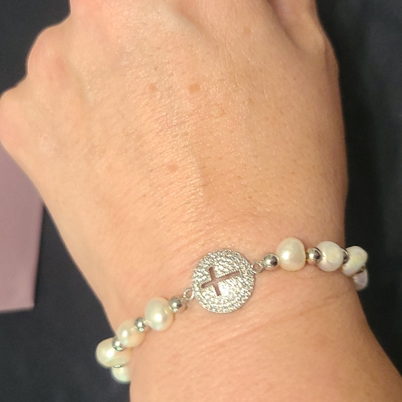 Silver Pearl Cross Bracelet - Picture 6 of 6